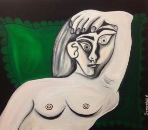 Painting, Surrealism - Dama-na-zelenoy-podushke