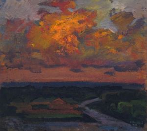 Painting, Landscape - Pink evening