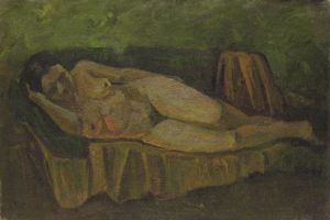 Painting, Realism - Naked woman on sofa