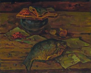 Painting, Socialist Realism - Still life with pot