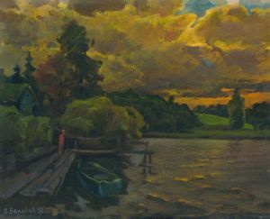 Painting, Landscape - Boat on sunset